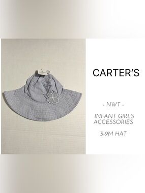 🆕CARTER’S - 3/9M - NWT - INFANT GIRLS BLUE WHITE FLORAL STRIPE BUCKET / SUN HAT